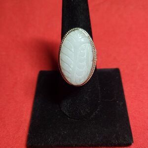 Bali Legacy Burmese Carved White Jade Sterling Silver Ring